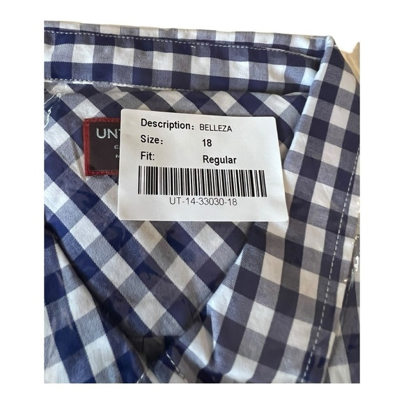UNTUCKit Women's Belleza Button Up Long Sleeve Blue Gingham Shirt Navy White NEW - Picture 7 of 13